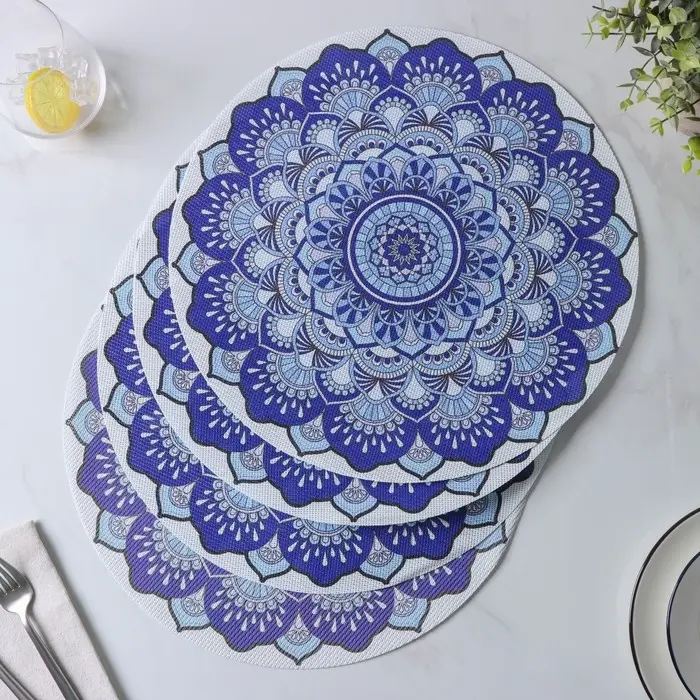 Салфетки сервировочные на стол Доляна &laquo;Силия&raquo;, d=38 см, 4 шт., синие