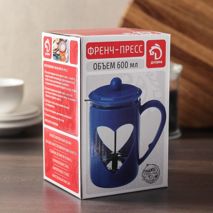 Чайник заварочный френч - пресс Доляна «Комплимент», 600 мл, стекло, цвет бирюзовый Чайник заварочный френч - пресс Доляна «Комплимент», 600 мл, стекло, цвет бирюзовый