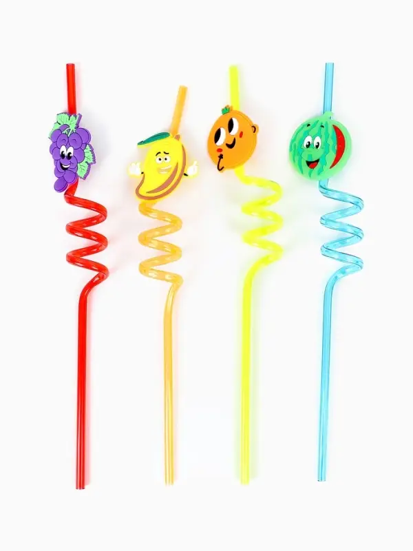 Трубочки для коктейля &laquo;Весёлые фрукты&raquo;, набор 4 шт., МИКС