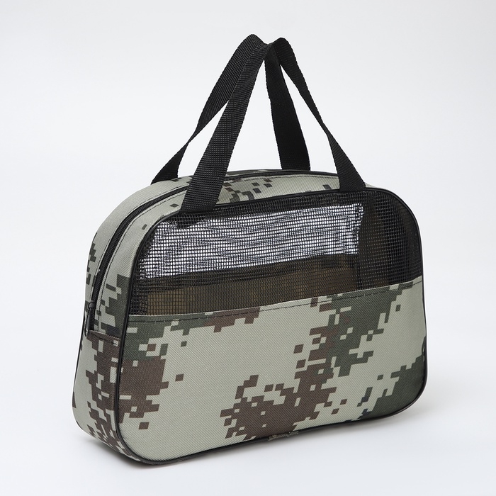 Косметичка на молнии, с ручками, цвет зелёный/бежевый Косметичка на молнии, с ручками, цвет зелёный/бежевый