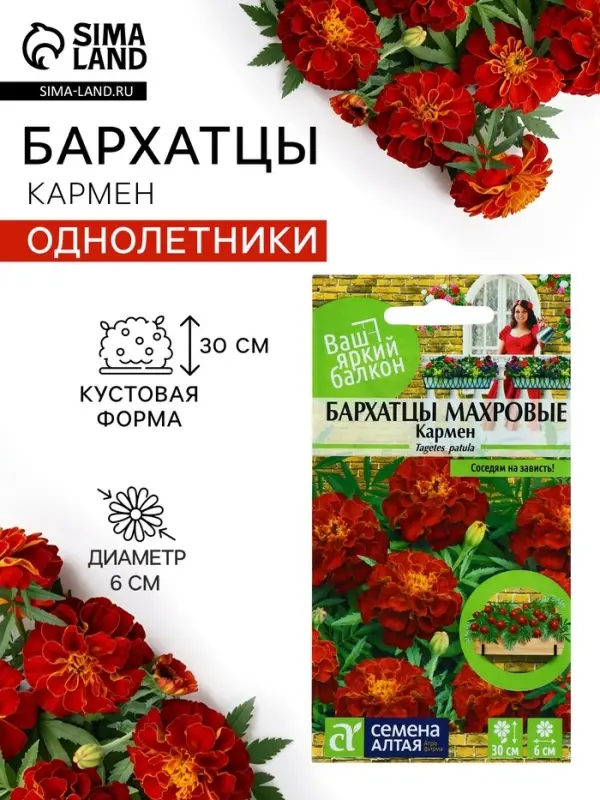 Семена цветов Бархатцы &laquo;Кармен&raquo;, 0.2 г, &laquo;Семена Алтая&raquo;
