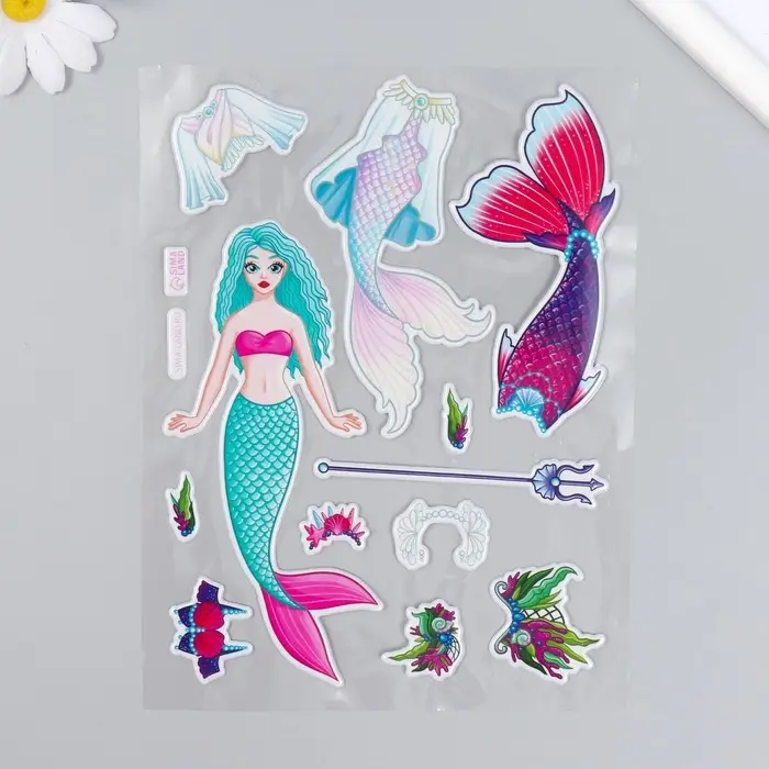 Наклейка-игра «Одень куклу. Русалка», для скрапбукинга, творчества, пластик, 15×20 см