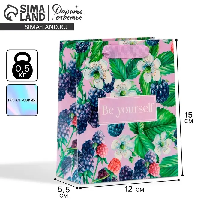 Пакет подарочный ламинированный, упаковка, «Будь собой», радужная голография, S 12 х 15 х 5.5 см