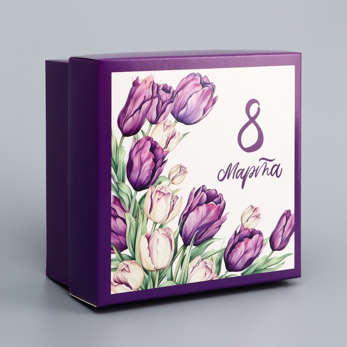 Коробка складная, крышка-дно, Коробка складная, крышка-дно, "8 марта", 10 х 10 х 5 см без окна