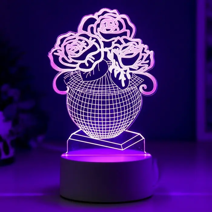 3D-светильник настольный светодиодный RISALUX &laquo;Ваза с цветами&raquo;, LED, RGB, от сети