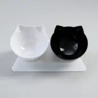 Миски, 27.5&times;14&times;15 см, 2 шт., на белой подставке, пластик, чёрная, белая