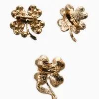 Броши "Клевер" (набор 3шт), цвет зелёный в золоте