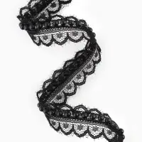 Рюш кружевной, с бусинами, 17 мм, 4.5&plusmn;0.5 м, чёрный