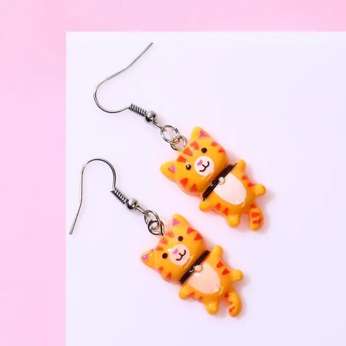 Серьги детские «Выбражулька» котята, цвет оранжевый в серебре Серьги детские «Выбражулька» котята, цвет оранжевый в серебре