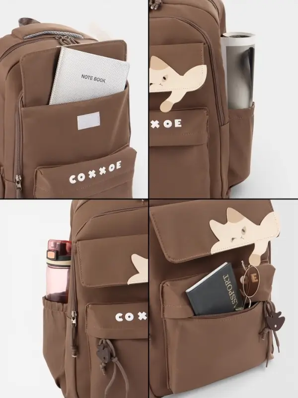 Рюкзак школьный, &laquo;Уставший кот&raquo;, 5 карманов, 2 отделения, 31&times;13.5&times;45 см, коричневый