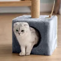 Домик для животных с когтеточкой, 32&times;32&times;64 см, с полкой, джут, серый