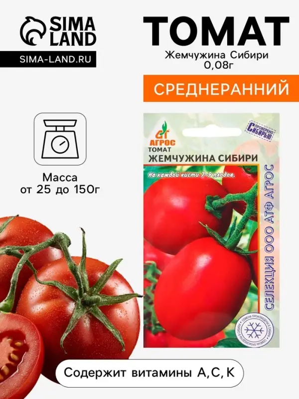 Семена Томат &laquo;Жемчужина Сибири&raquo;, 0.08 г, &laquo;Агросс&raquo;