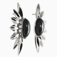Серьги "Полусолнце", цвет чёрный в серебре