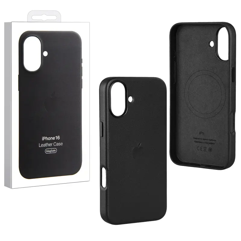 Чехол для iPhone 16 Leather Case 100% ORG (MagSafe) c LOGO Black