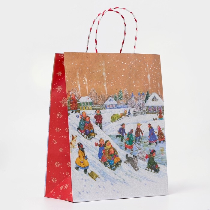 Новый год. Пакет бумажный подарочный новогодний крафт Новый год. Пакет бумажный подарочный новогодний крафт "Новогоднее настроение" 18 х 22,3 х 10 см.