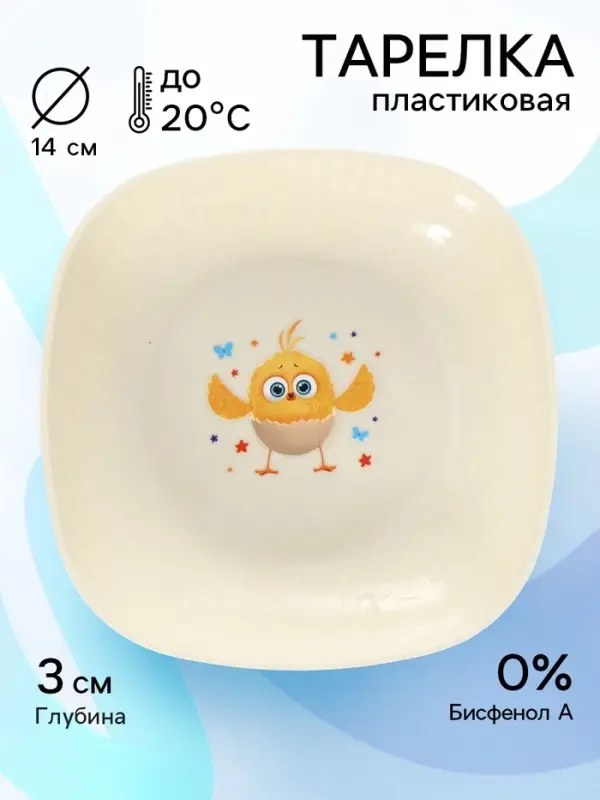 Тарелка пластиковая детская, 14.5&times;14.5 см, Цып-цып