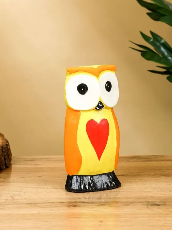 Набор сувенирный «Совята с сердечком», h=15 см, h=12.5 см, h=9.5 см, дерево, оранжево-желтый