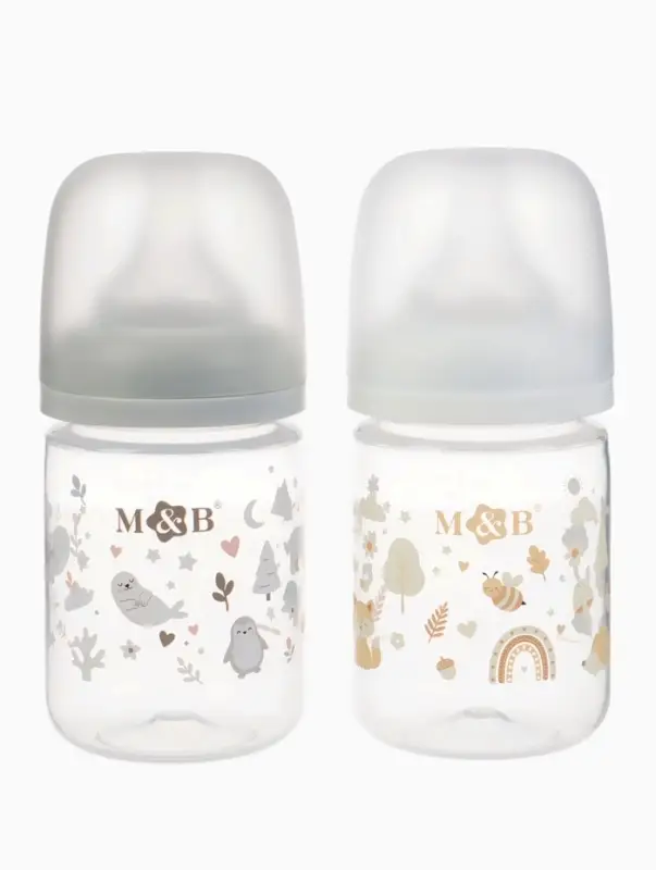 Бутылочка для кормления, широкое горло &Oslash;50 мм, +0мес., 180 мл, набор 2 шт. M&B