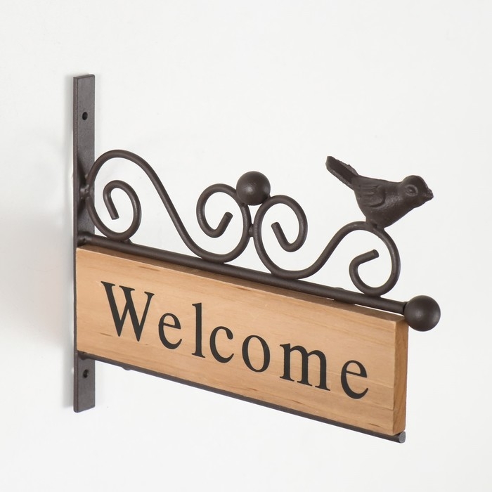 Сувенир на дверь чугун Сувенир на дверь чугун "Добро пожаловать. Птица и узоры" 1,5х18,5х15 см