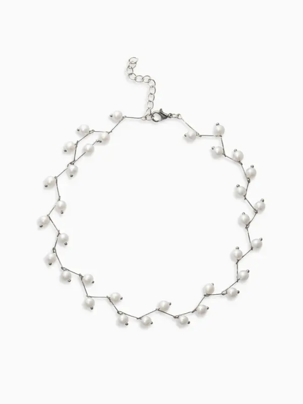 Бусы с жемчугом &laquo;Цветущая дорожка&raquo;, шар №4, белые в серебре, L=38 см