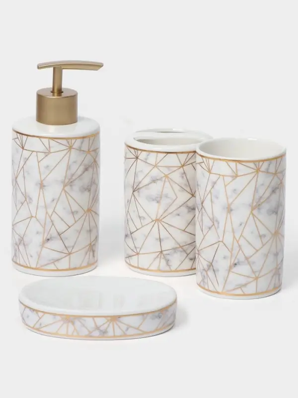 Аксессуары для ванной &laquo;Лофт&raquo;, 4 предмета, дозатор 250 мл, мыльница, 2 стакана, белые