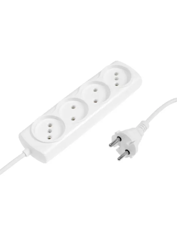 Удлинитель сетевой Luazon Lighting ECO, 4 розетки, 5 м, 10 А, 2200 Вт, без заземления, белый