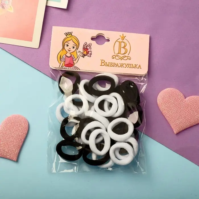 Резинка для волос «Выбражулька» (набор 30+-1 шт) d-1,4 см ассорти, чёрно-белый