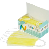 Маска медицинская 3-х сл., резинка, желтый, Sense, картон 50шт/уп