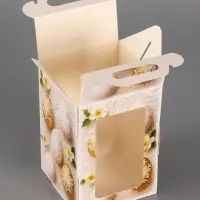Коробка подарочная пасхальная с окном и с ручкой, бежевый, 10&times;10&times;15 см