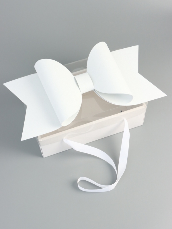 Коробка подарчная с бантом, ручками и прозрачной крышкой 35 х 21 х 15 см Белая