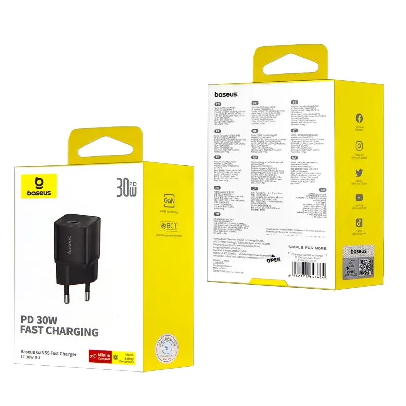 Переходник СЗУ на Type-C 30W GAN5S P10162504113-00 Baseus черный Переходник СЗУ на Type-C 30W GAN5S P10162504113-00 Baseus черный