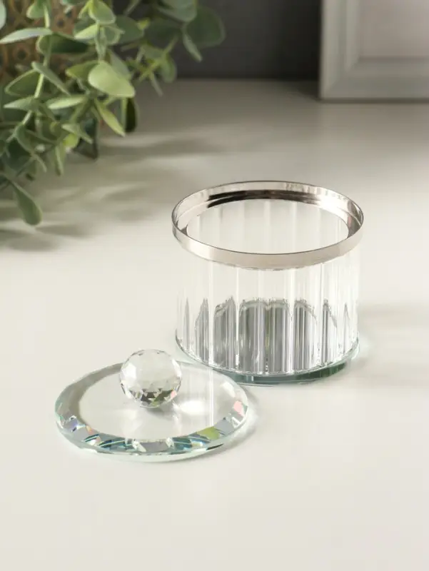 Шкатулка стекло с металлическим ободком "Шар" серебро 6,7х6,7х7 см