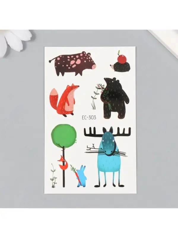 Переводные тату на тело цветные «Смешные звери», 7.5×12 см