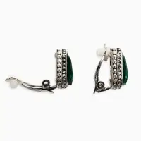 Клипсы "Винтаж" прямоугольник грань, цвет изумрудный в чернёном серебре