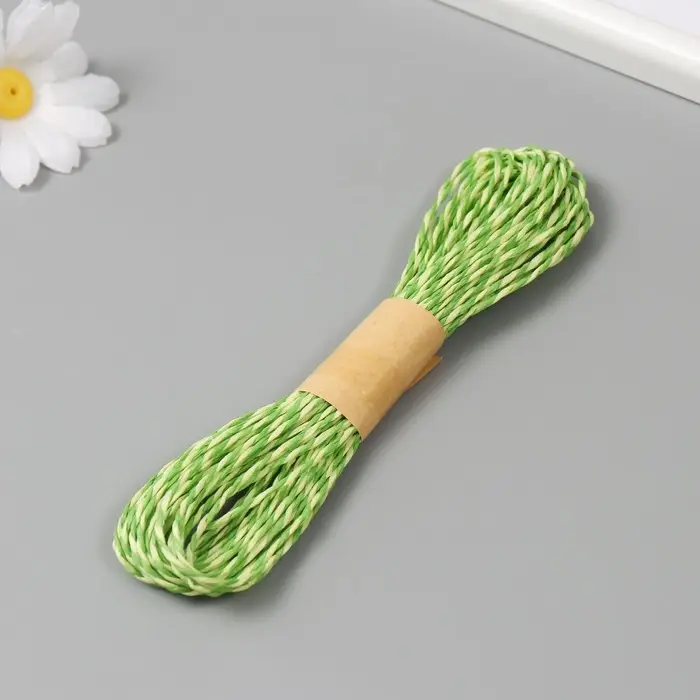 Пряжа 100% целлюлоза "Softino Raffia Color Melange" кручёная, зелёная трава 10м ±2м