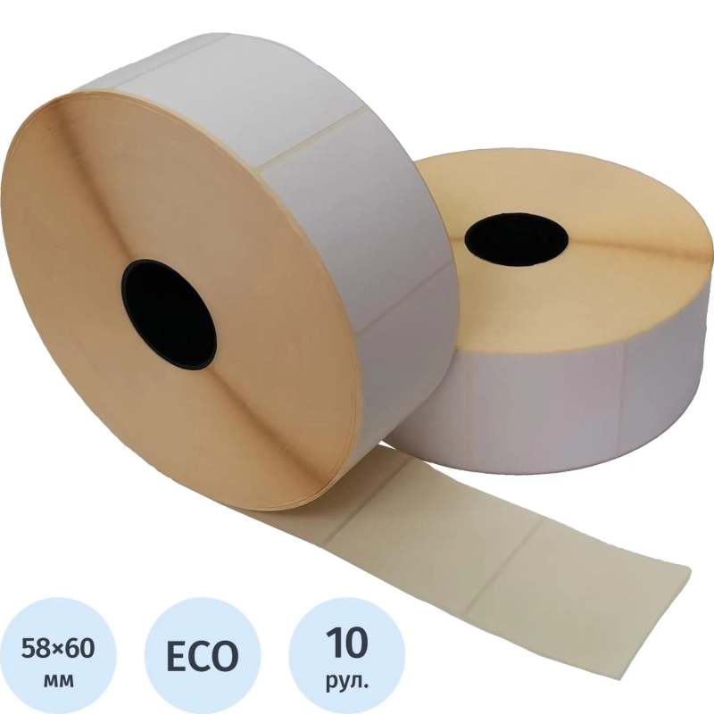 Термоэтикетки ЭКО 58х60,3000шт/рул, вт.40, 10рул/уп /36