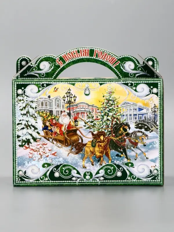 Подарочная новогодняя коробка Подарочная новогодняя коробка "Чудо-тройка", для сладких подарков, 25×12×24 см