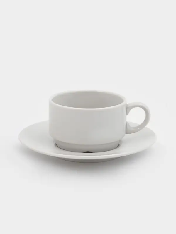 Кофейная пара Дулевский фарфор &laquo;Белая&raquo;, чашка 170 мл, блюдце d=15 см, штабелируемая, белая