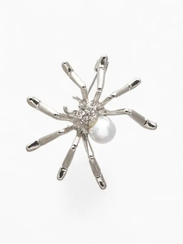 Брошь &laquo;Паук&raquo;, жемчужинка, белая в серебре