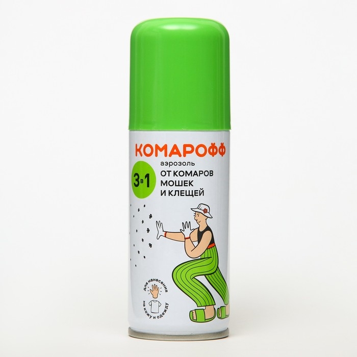 Аэрозоль от комаров, клещей и мошек,  Аэрозоль от комаров, клещей и мошек, "Комарофф"  3 в 1, 100 мл