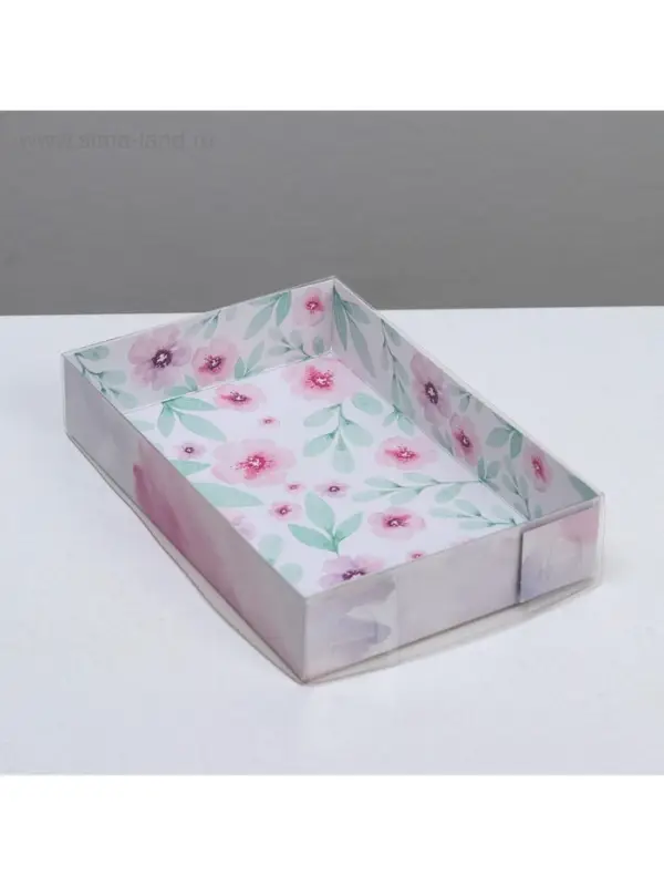 Кондитерская упаковка, коробка для макарун с PVC крышкой, &laquo;Весенний подарок&raquo;, 18&times;12&times;3.5 см