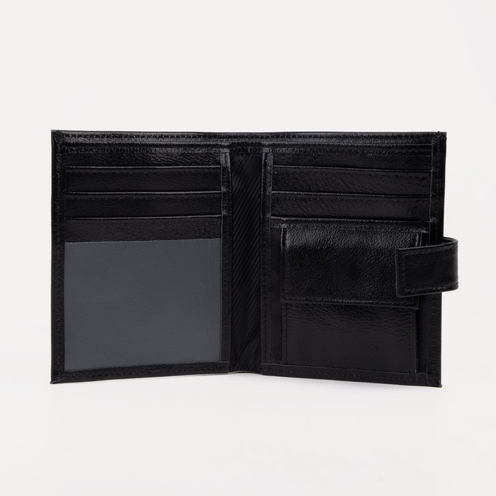 Портмоне мужское на кнопке, для купюр, для карт, для монет, цвет чёрный Портмоне мужское на кнопке, для купюр, для карт, для монет, цвет чёрный