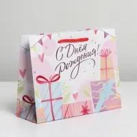 Пакет подарочный ламинированный, упаковка, Happy Birthday, MS 23 х 18 х 8 см
