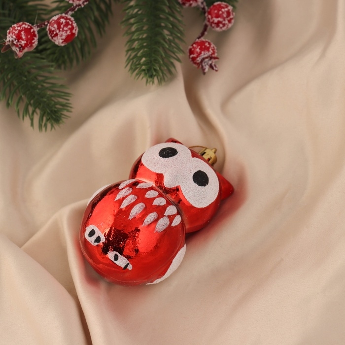 Украшение ёлочное Украшение ёлочное "Сова с большими глазами" (набор 2 шт) 8,5х5 см, красный
