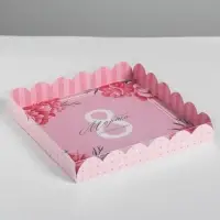 Коробка для печенья, кондитерская упаковка с пластиковой крышкой, &laquo;8 марта&raquo;, 21&times;21&times;3 см