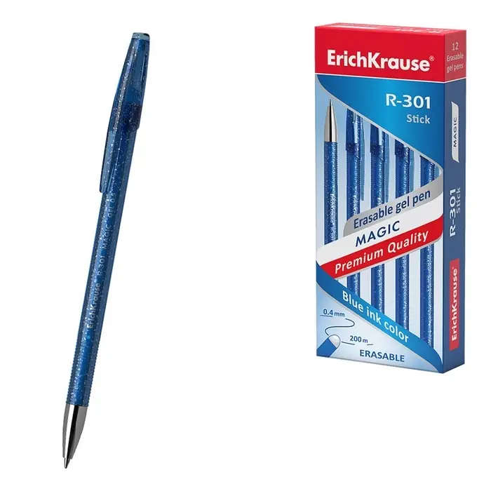 Ручка гелевая стираемая ErichKrause R-301 Magic Gel, узел 0.5 мм, чернила синие, длина линии письма 200 метров (цена за 1 шт.) Ручка гелевая стираемая ErichKrause R-301 Magic Gel, узел 0.5 мм, чернила синие, длина линии письма 200 метров (цена за 1 шт.)