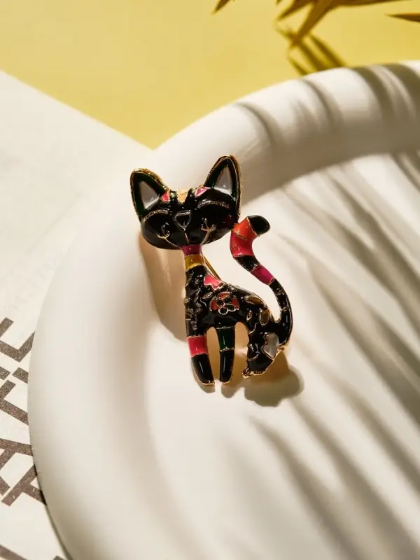 Брошь &laquo;Кошка&raquo;, расписная, чёрная в золоте