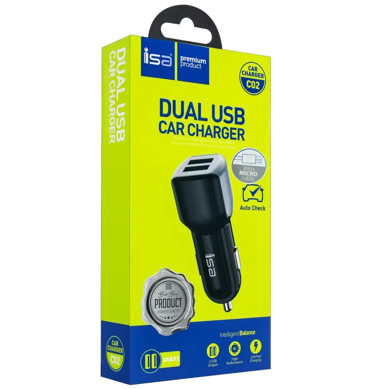 АЗУ C02 USB на Micro USB + 2 USB 2A ISA черное
