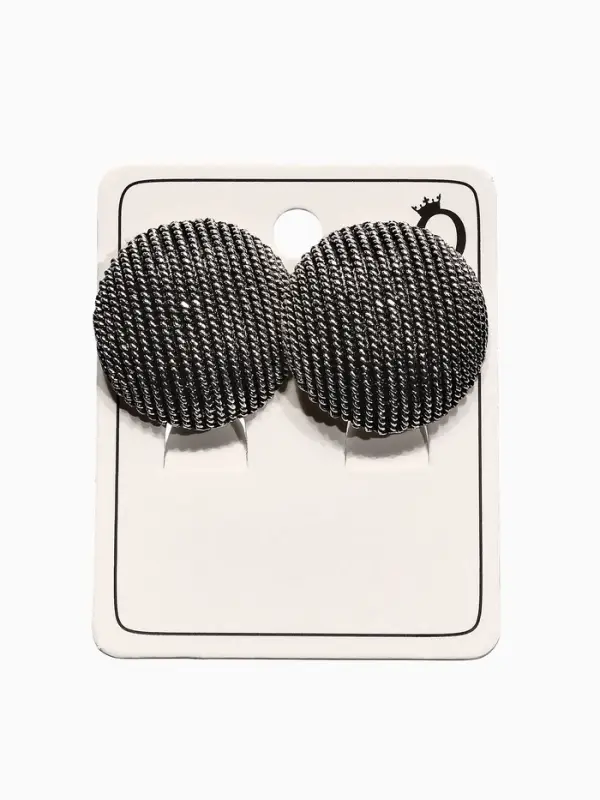 Серьги клипсы для ушей QF &laquo;Круг в рубчик&raquo;, цвет чернёное серебро