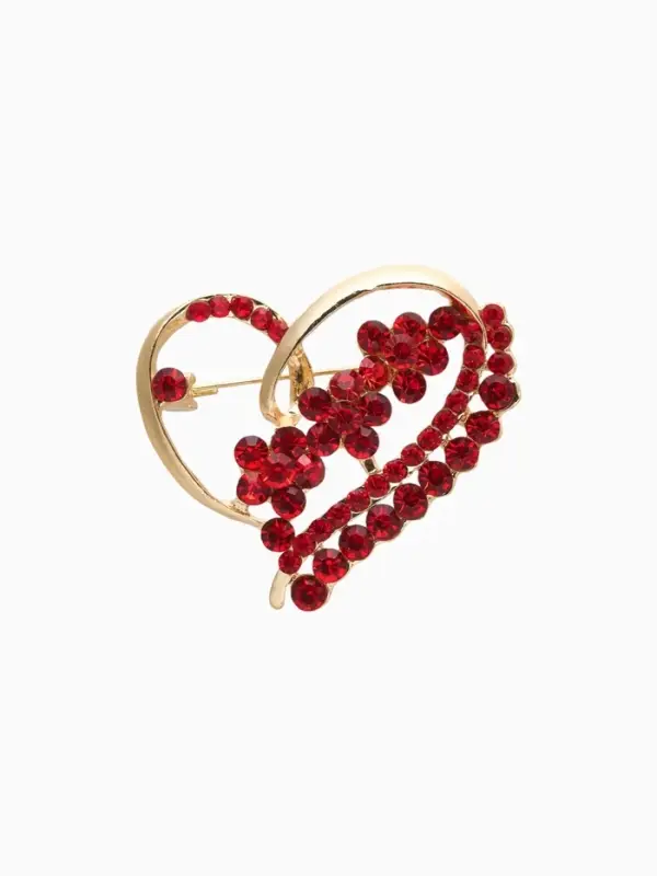 Брошь &laquo;Сердце с цветами&raquo;, красная в золоте
